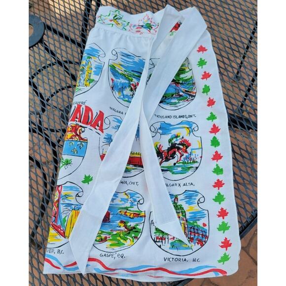 Vintage An Original Yucca Print Cactus Cloth (?) Half Apron Canada Souvenir Map - Picture 5 of 8